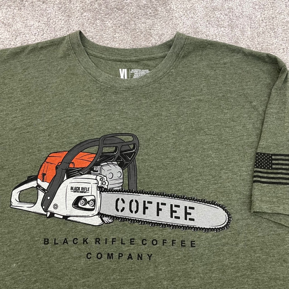 Black Rifle Coffee Company Shirt Mens XL Chainsaw Graphic Olive Green Tee
